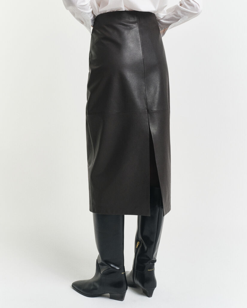 Jupe crayon midi en cuir