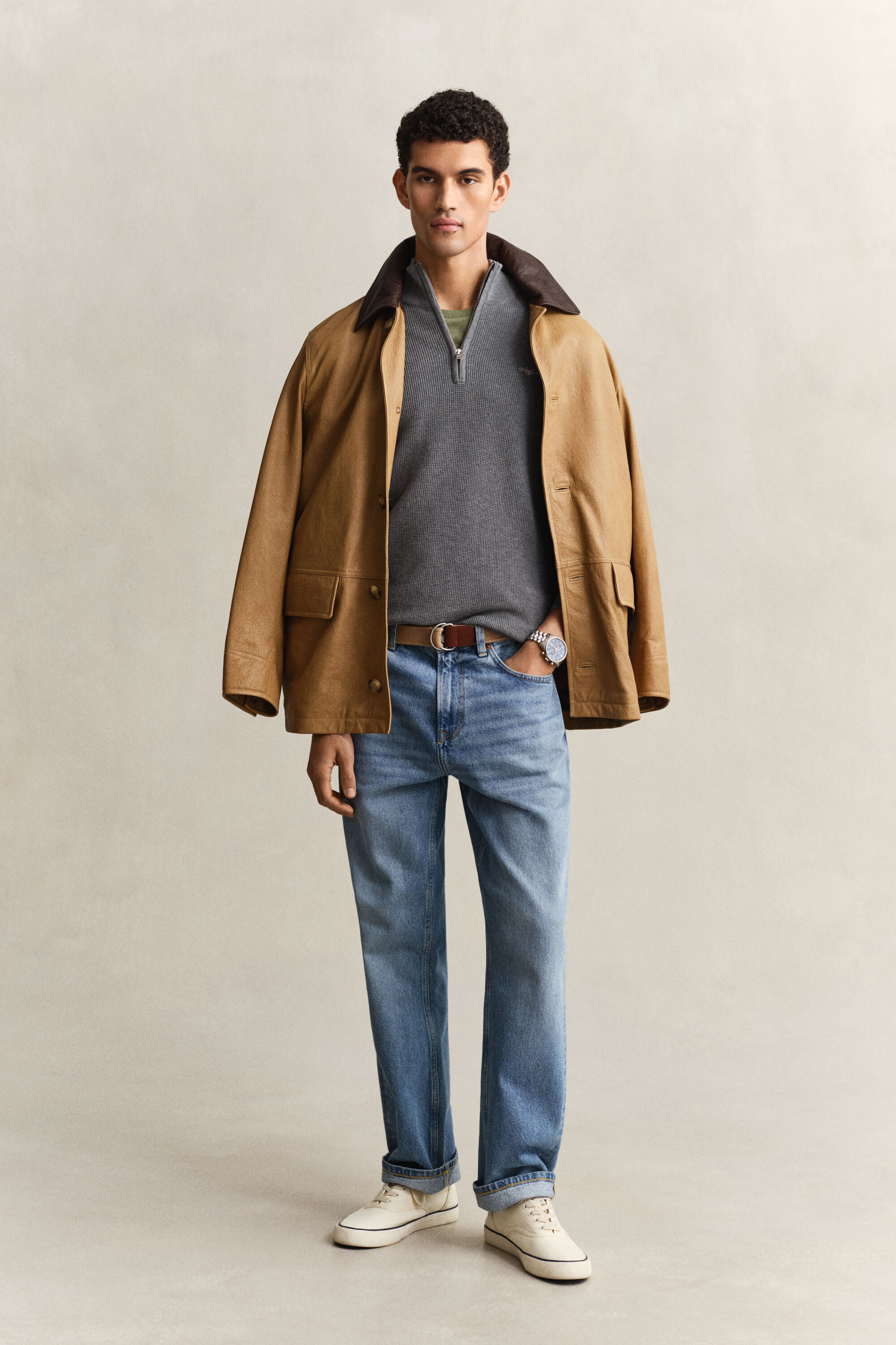 Pull à demi-zip en coton texturé