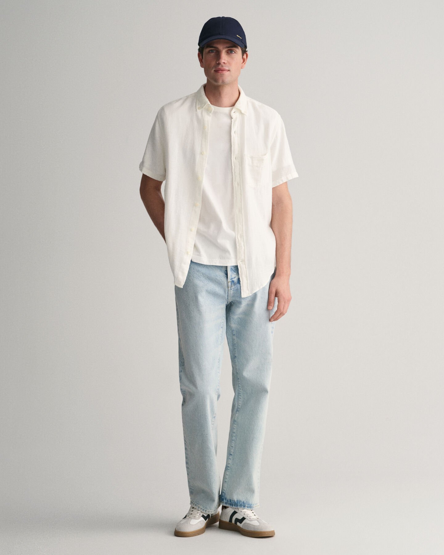 Regular Fit Textured hemd met korte mouwen van katoen en linnen