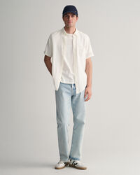 Regular Fit Textured hemd met korte mouwen van katoen en linnen