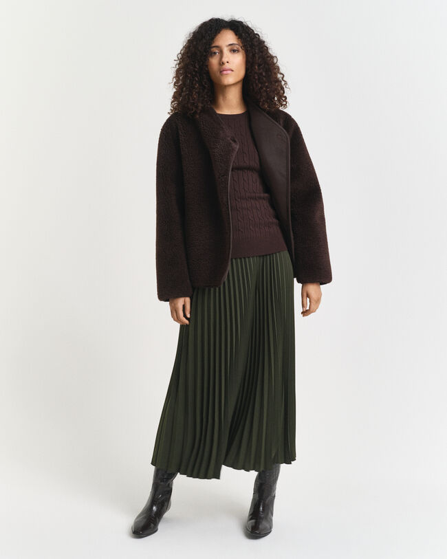 Gebreide kabeltrui met ronde hals van stretchkatoen