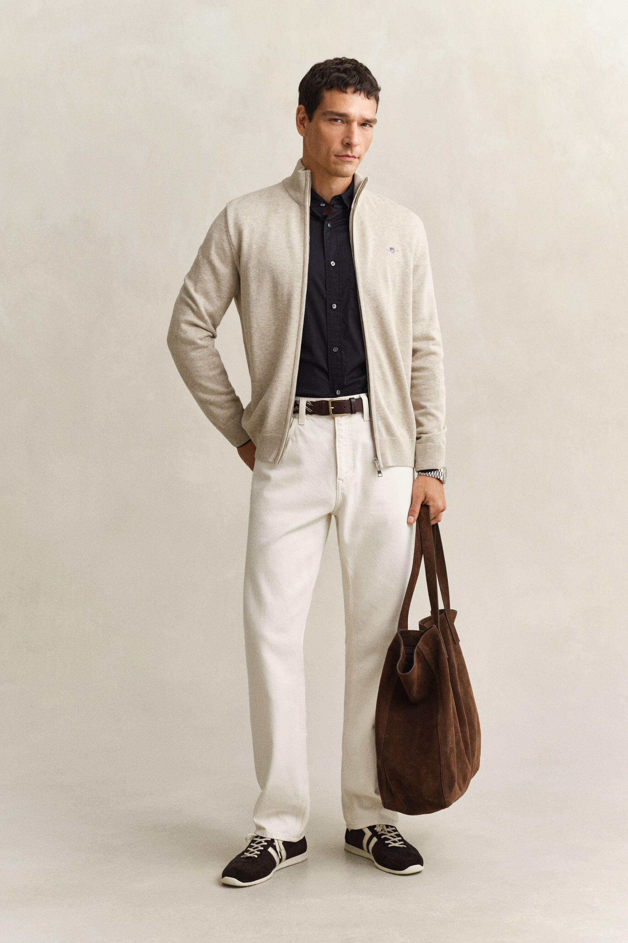 Cardigan zippé en coton décontracté