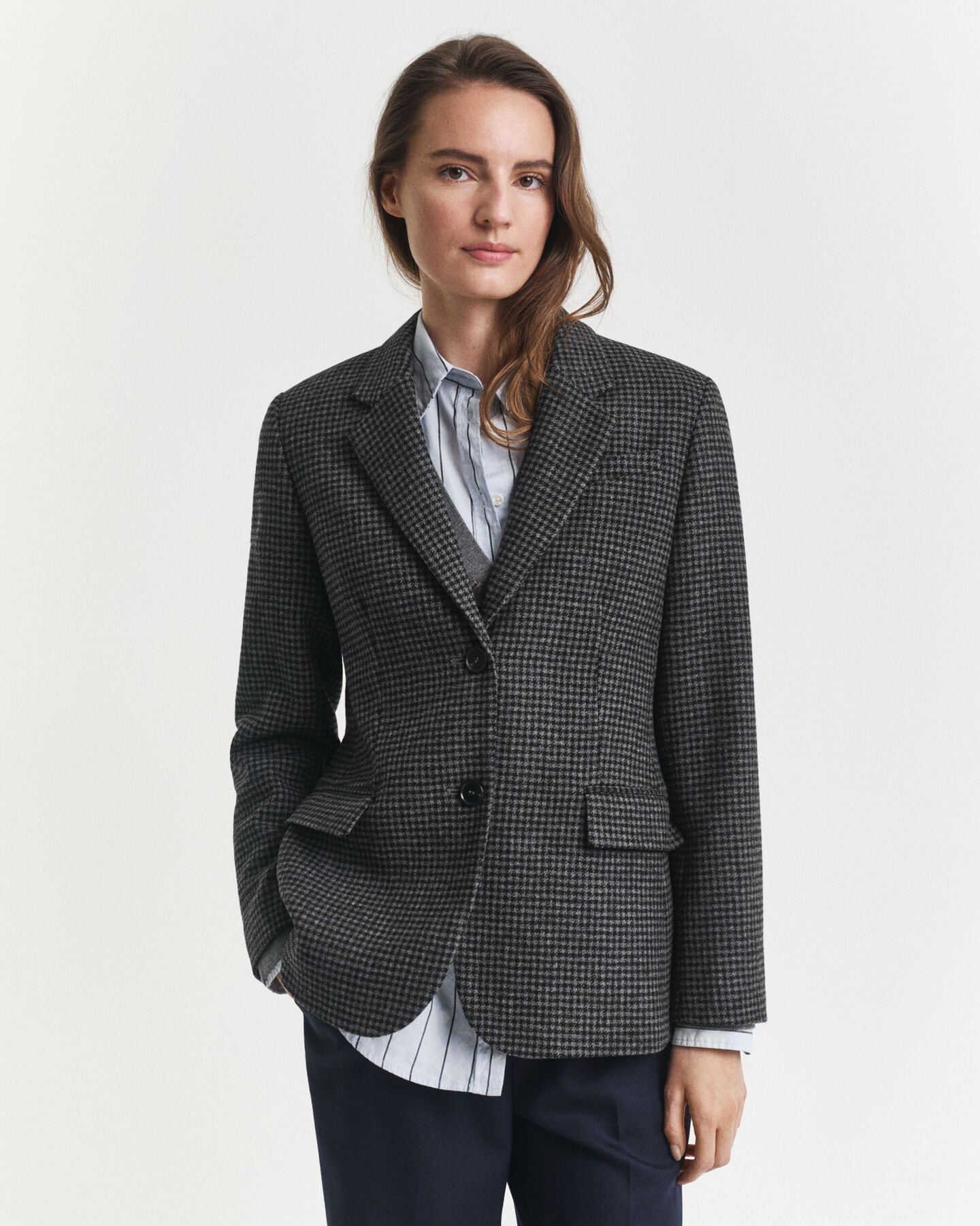 Veste blazer coupe regular en laine à motif pied-de-poule