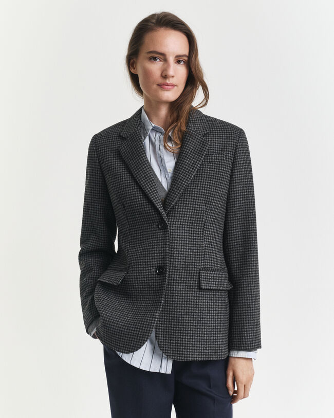 Veste blazer coupe regular en laine à motif pied-de-poule