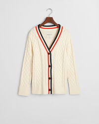 Cardigan &agrave; torsades de couleur contrastante