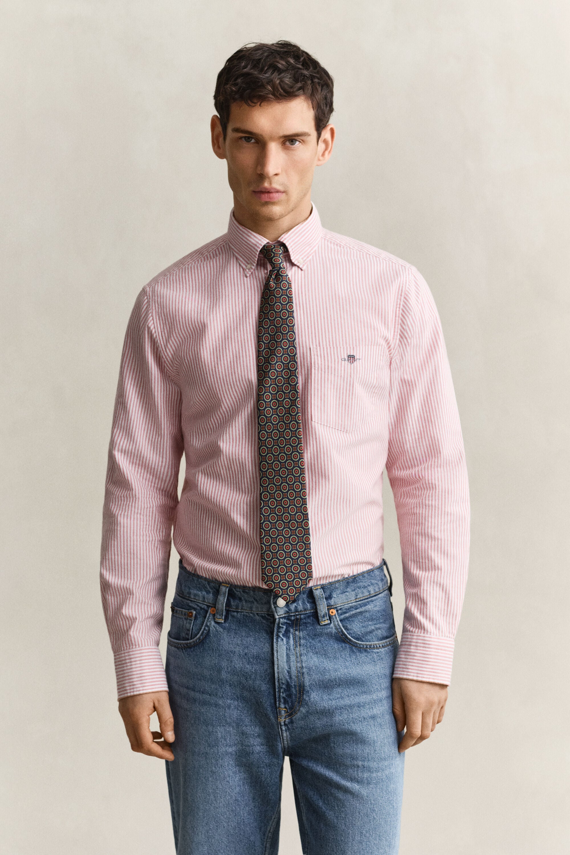 Chemise en coton Oxford classique à rayures Banker