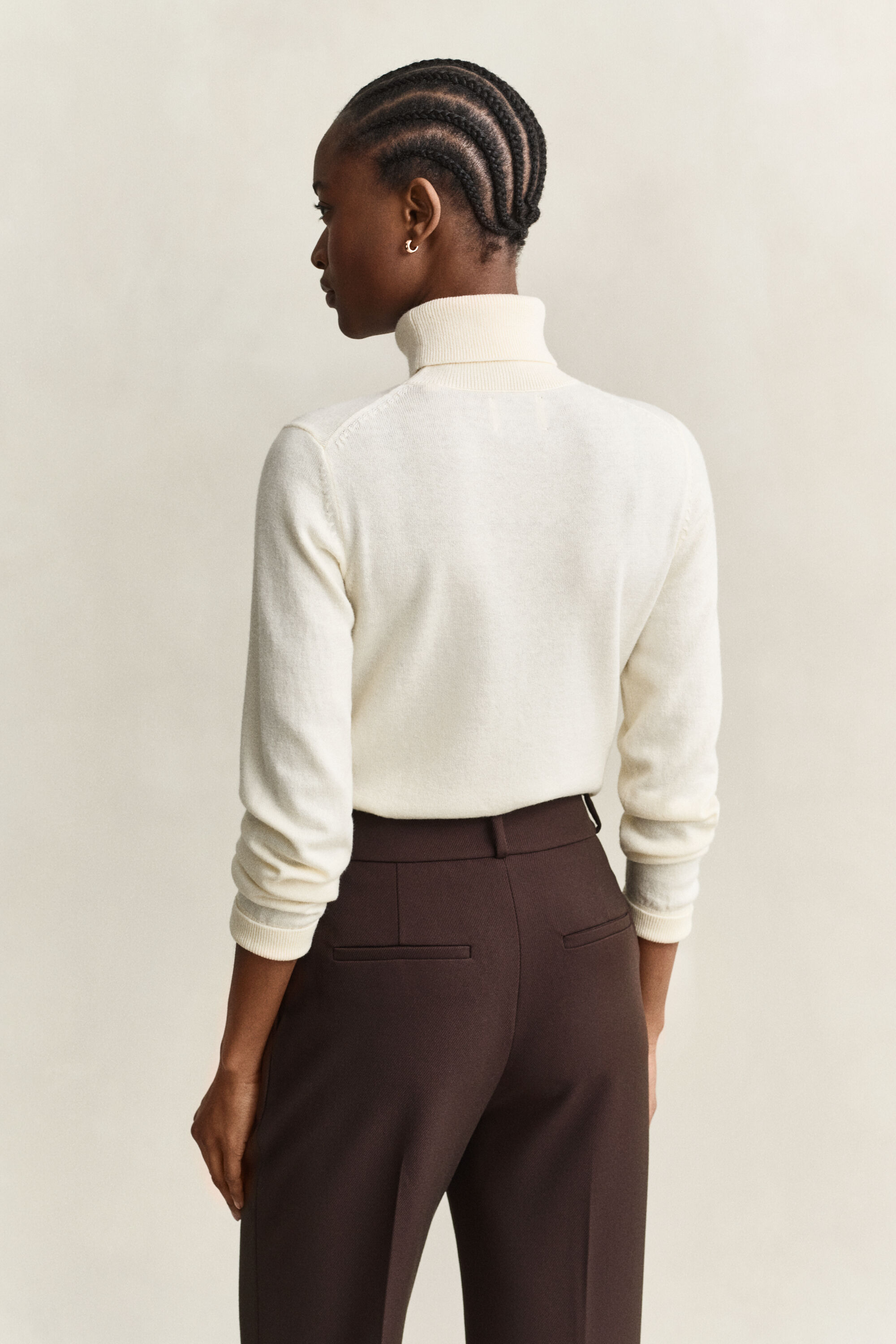 Pull col roulé en laine et coton