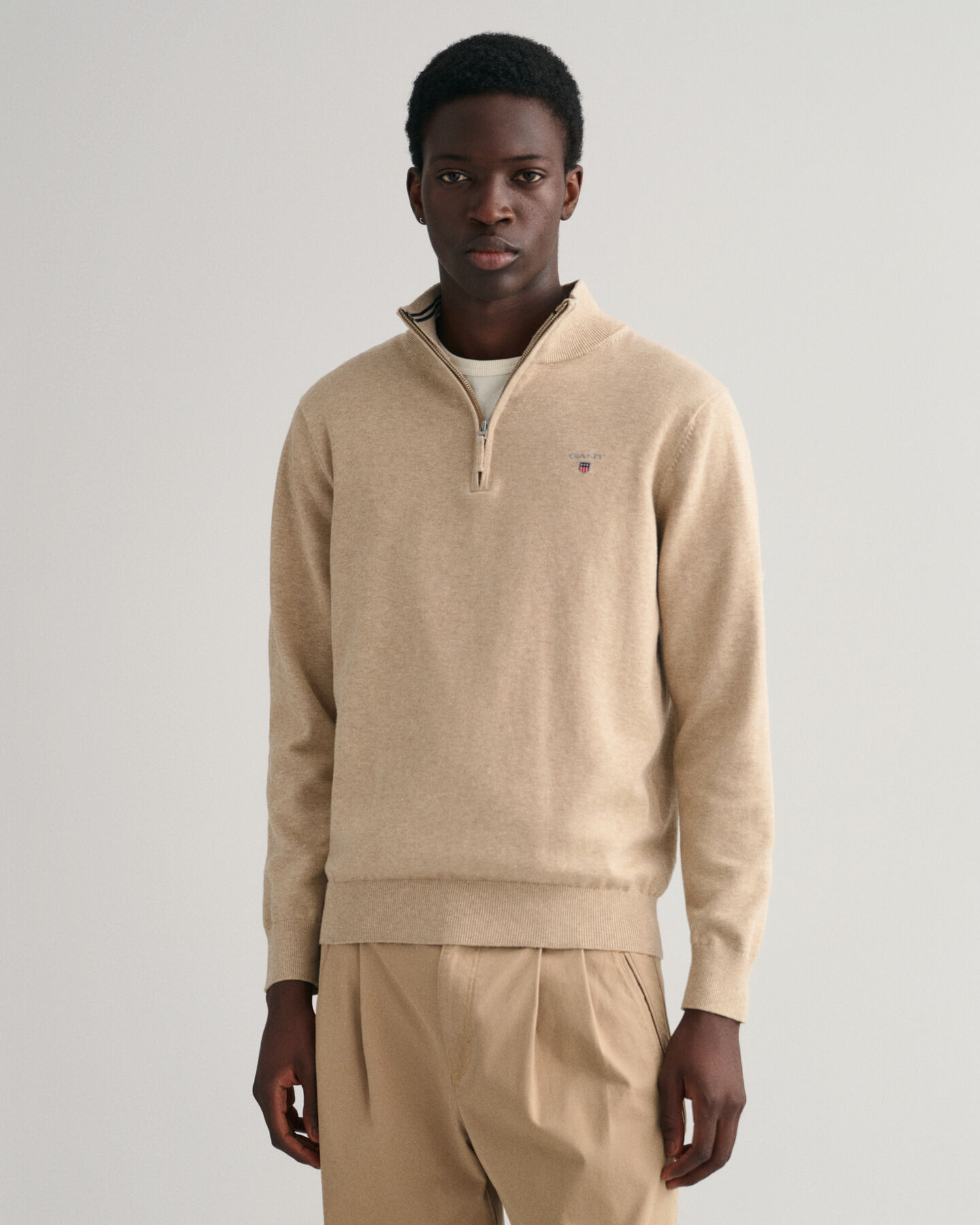 Classic sweater van katoen met korte rits