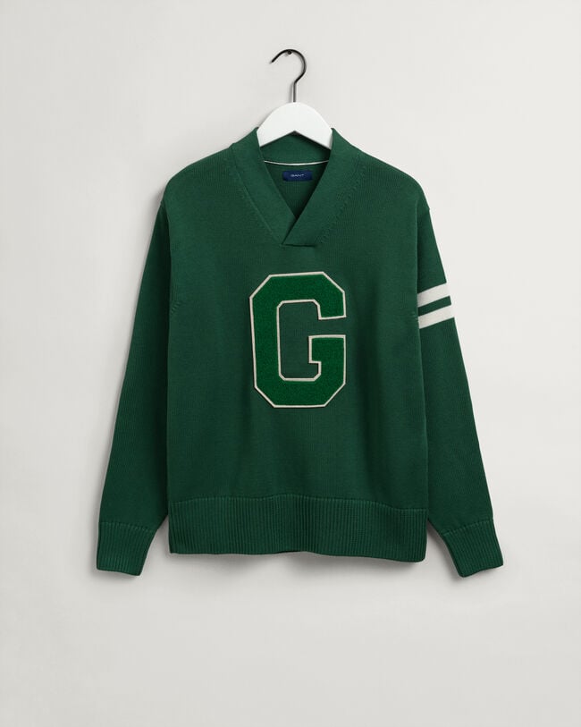 Collegiate sweater met V-hals