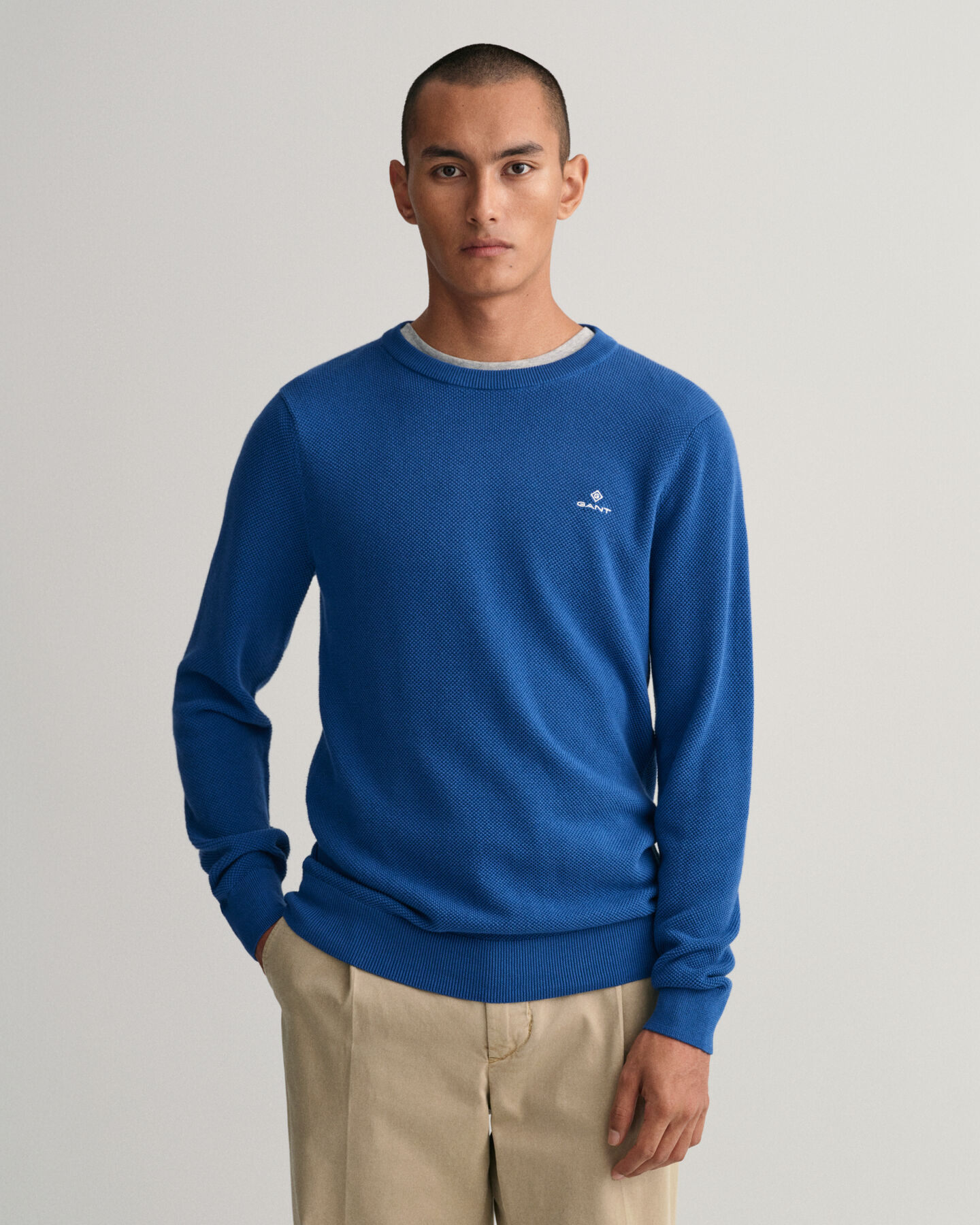 Sweater met ronde hals van piqu&eacute;katoen