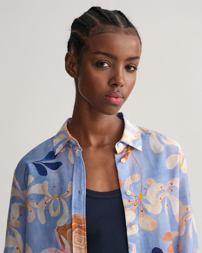 Regular Fit overhemd met bloemenprint van katoen en zijde