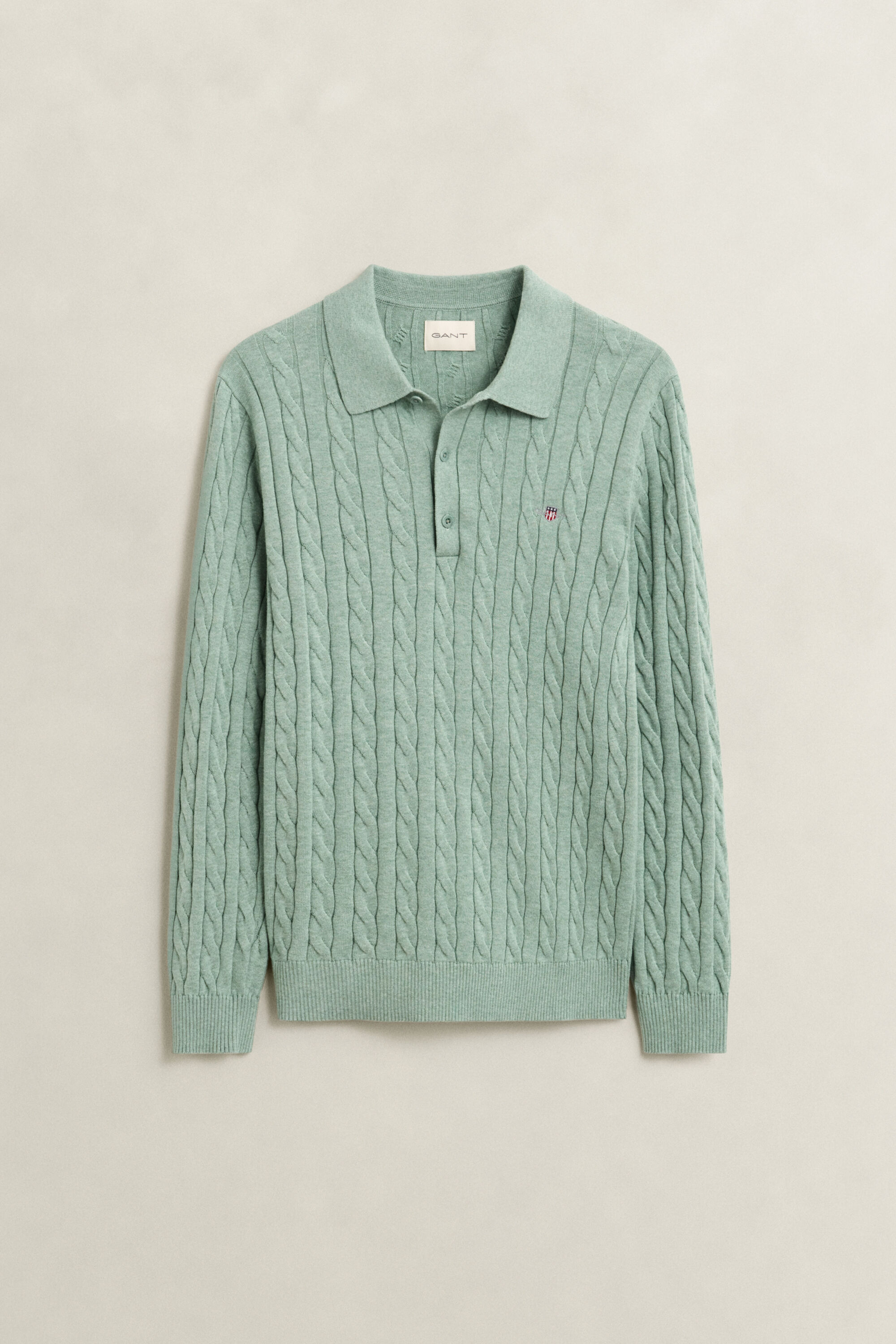 Pull façon polo en maille de coton à torsades