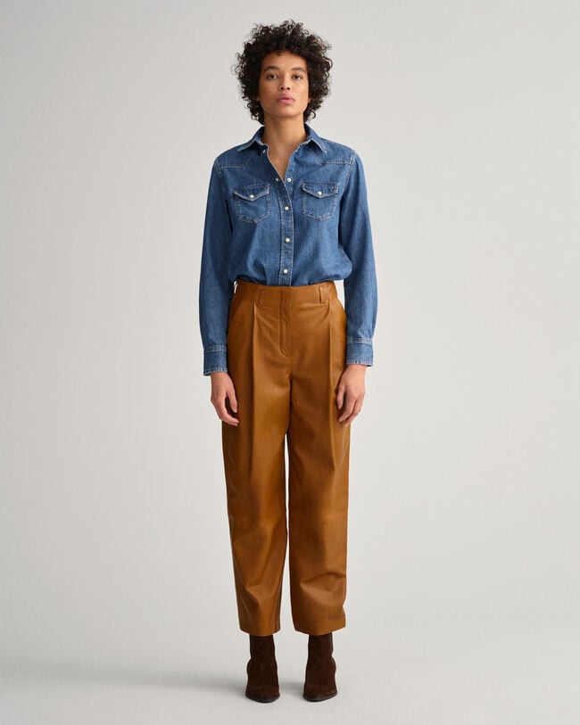 Pantalon en cuir plissé