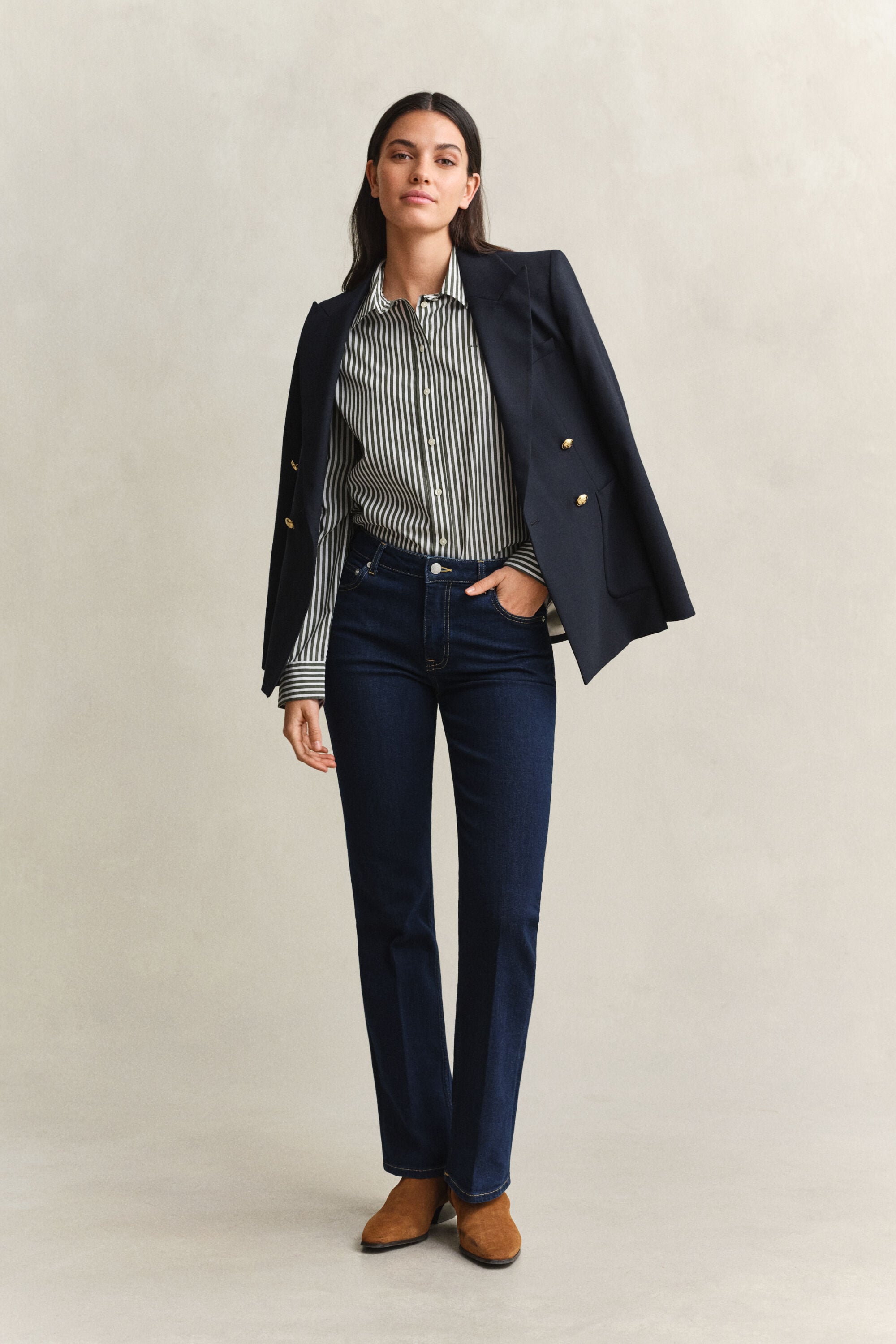 Chemise classique coupe regular en popeline à rayures