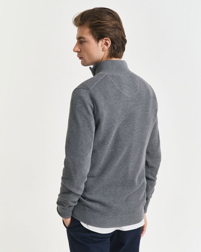 Pull à demi-zip en coton piqué