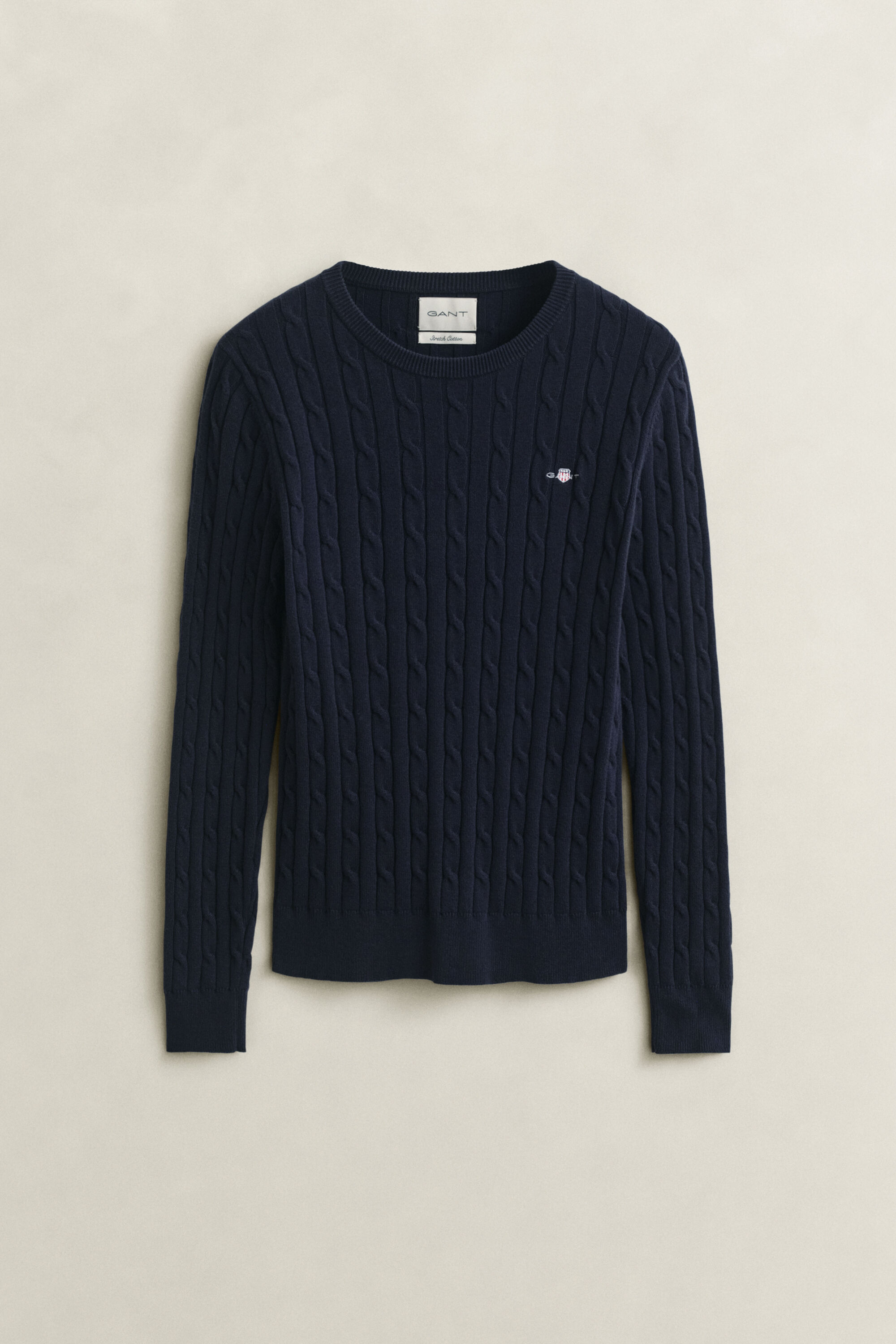 Pull col rond en maille de coton stretch à torsades