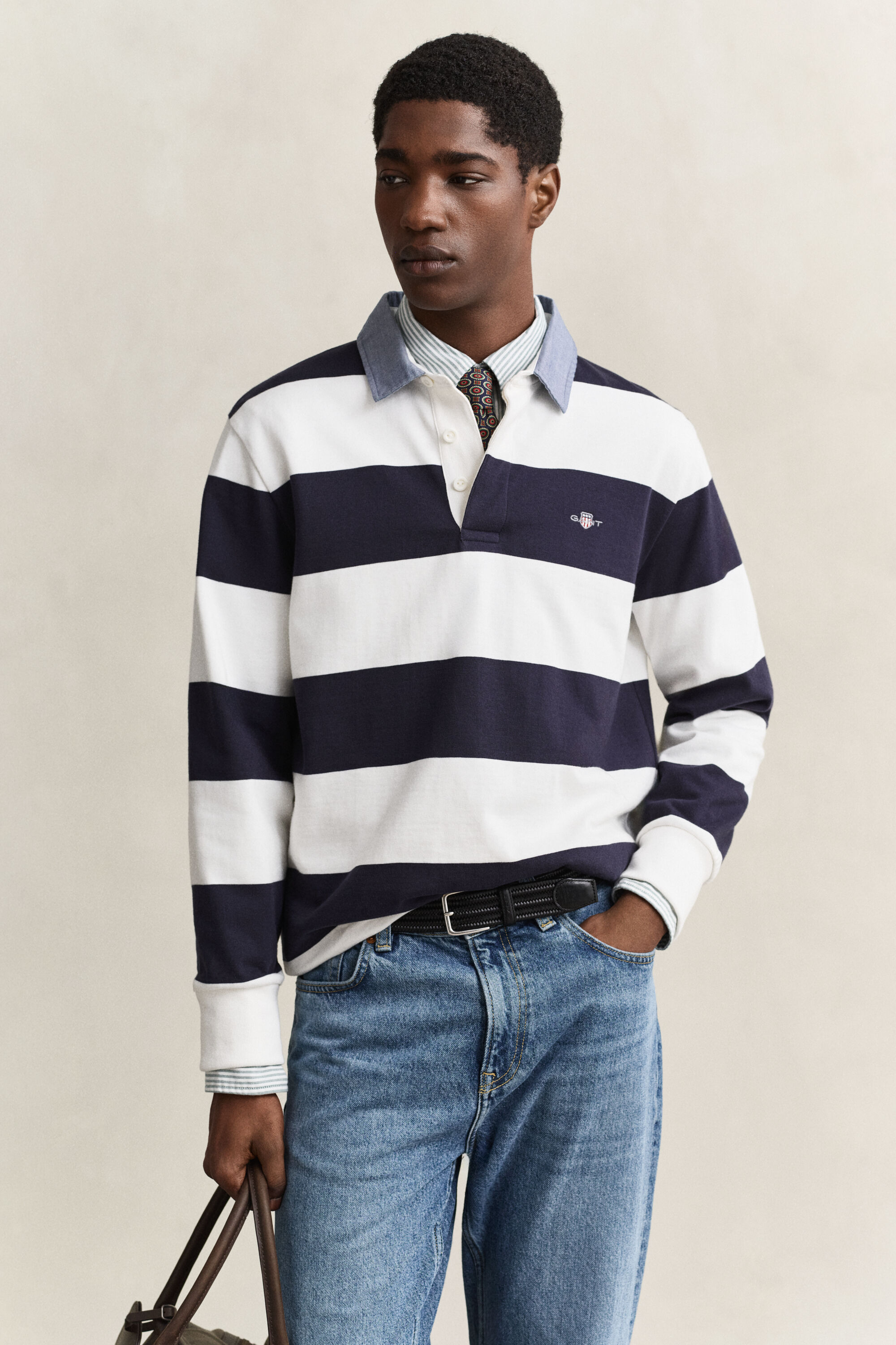 Heavy Rugger à rayures avec col en chambray