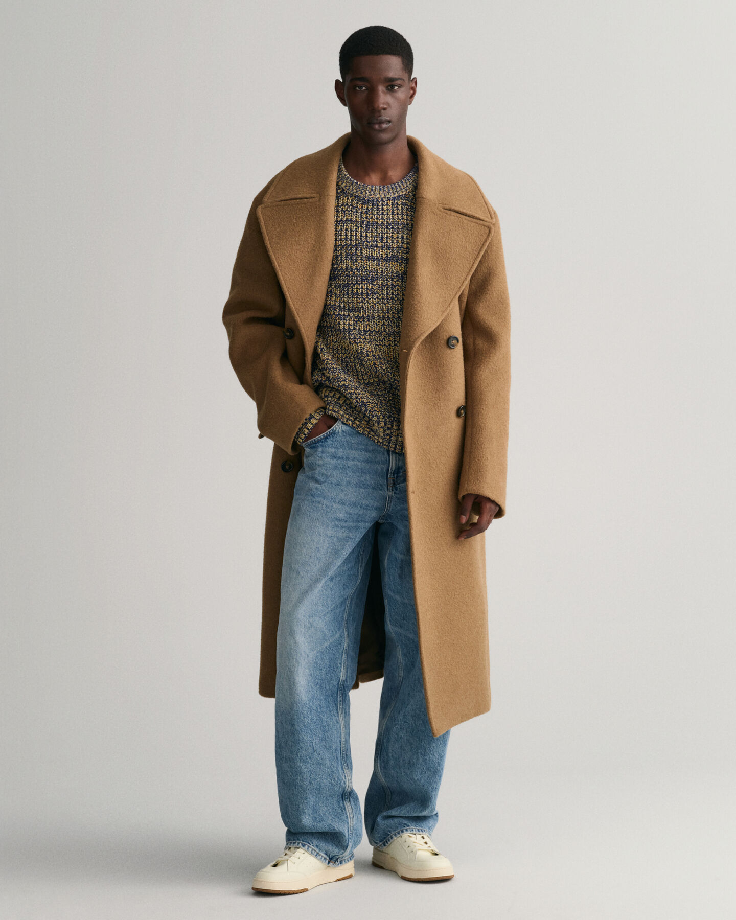 Meerkleurige geribde trui met ronde hals