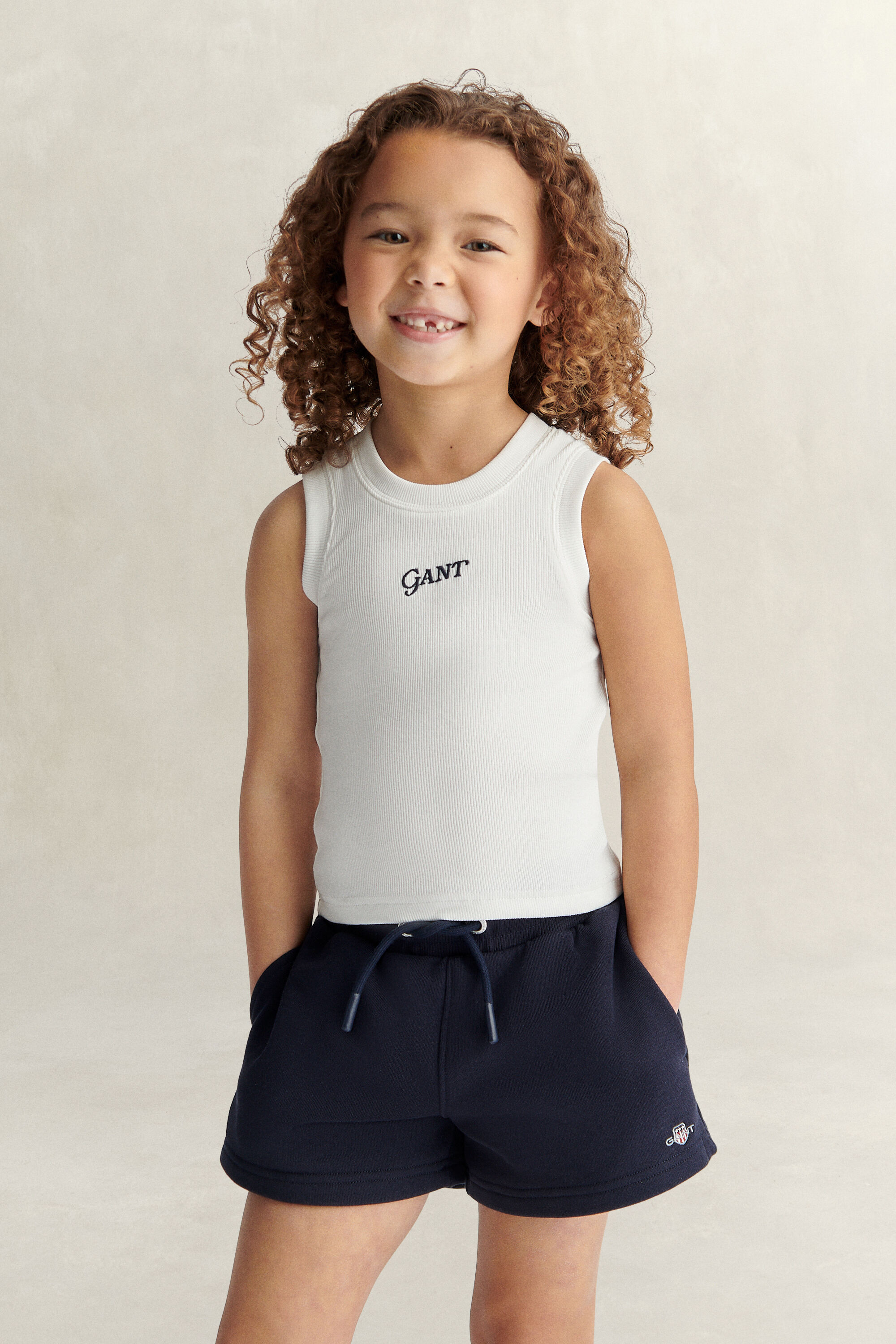 Girls geribde tanktop met logo