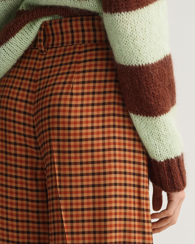 Pantalon large taille haute à carreaux