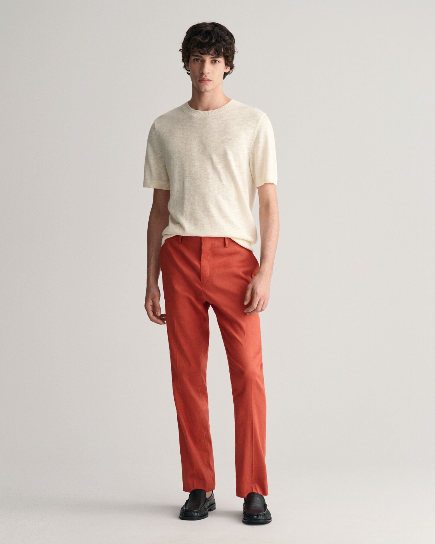 Slim Fit kostuumbroek van katoen en linnen