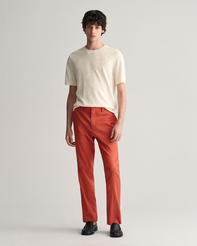 Slim Fit kostuumbroek van katoen en linnen