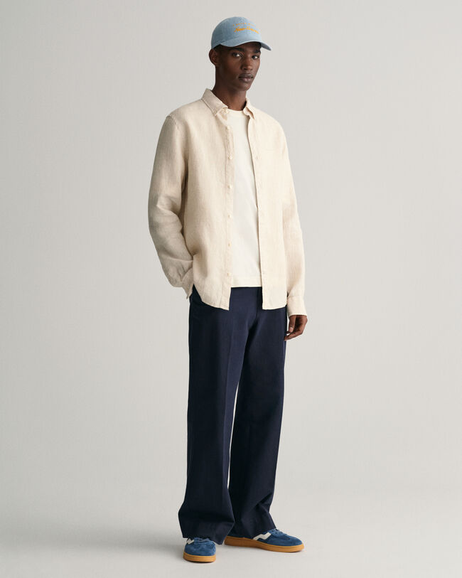 Slim Fit linnen hemd met pied-de-poule