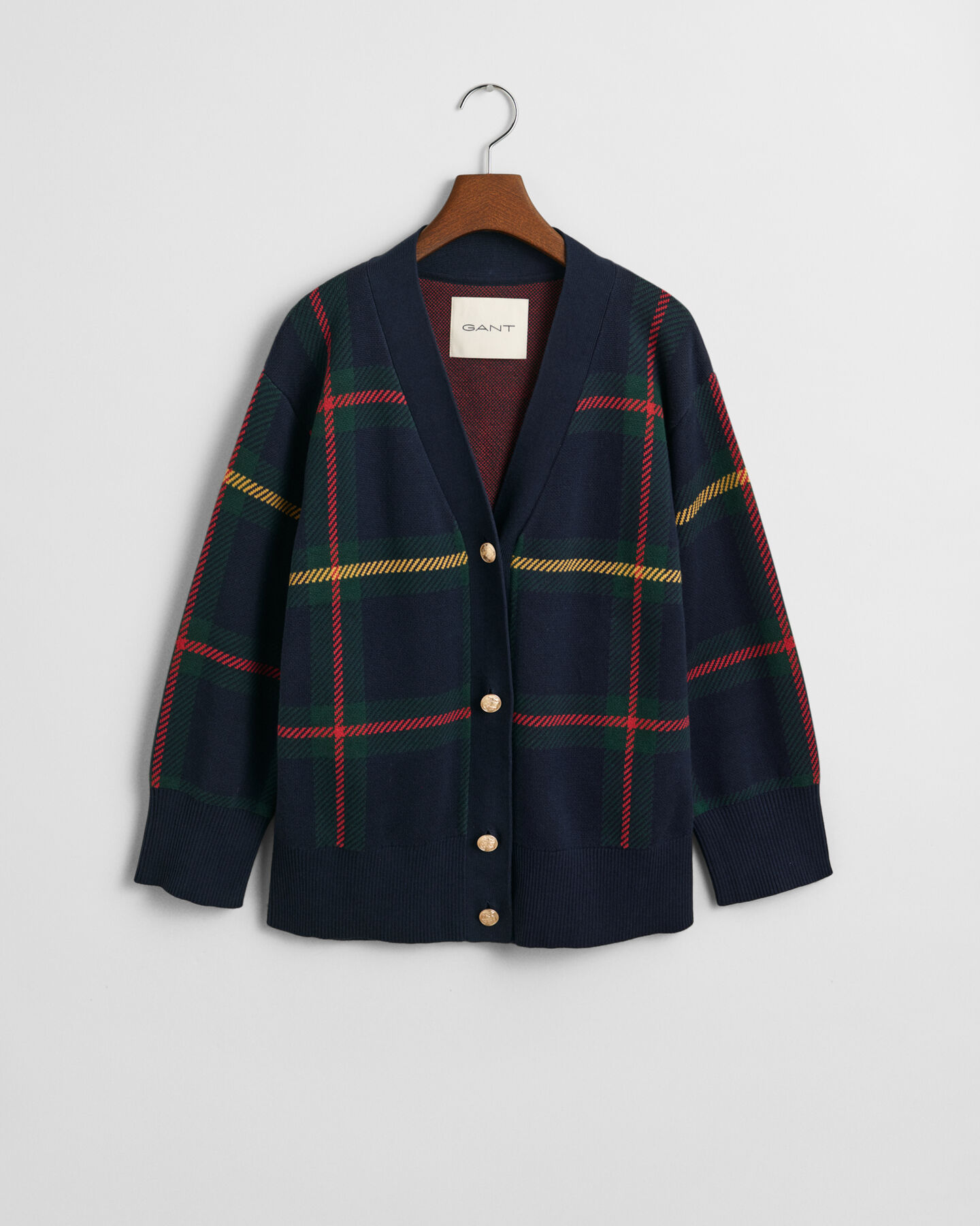 Cardigan col V à carreaux