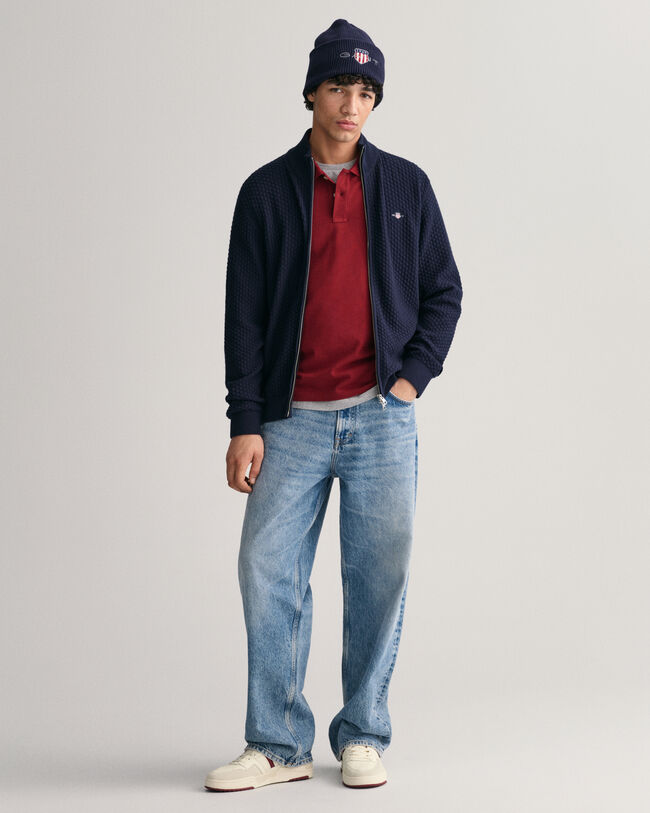 Katoenen vest met ritssluiting en textuur