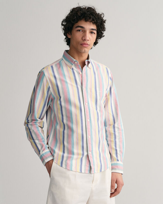 Chemise regular fit en coton Oxford à rayures multicolores