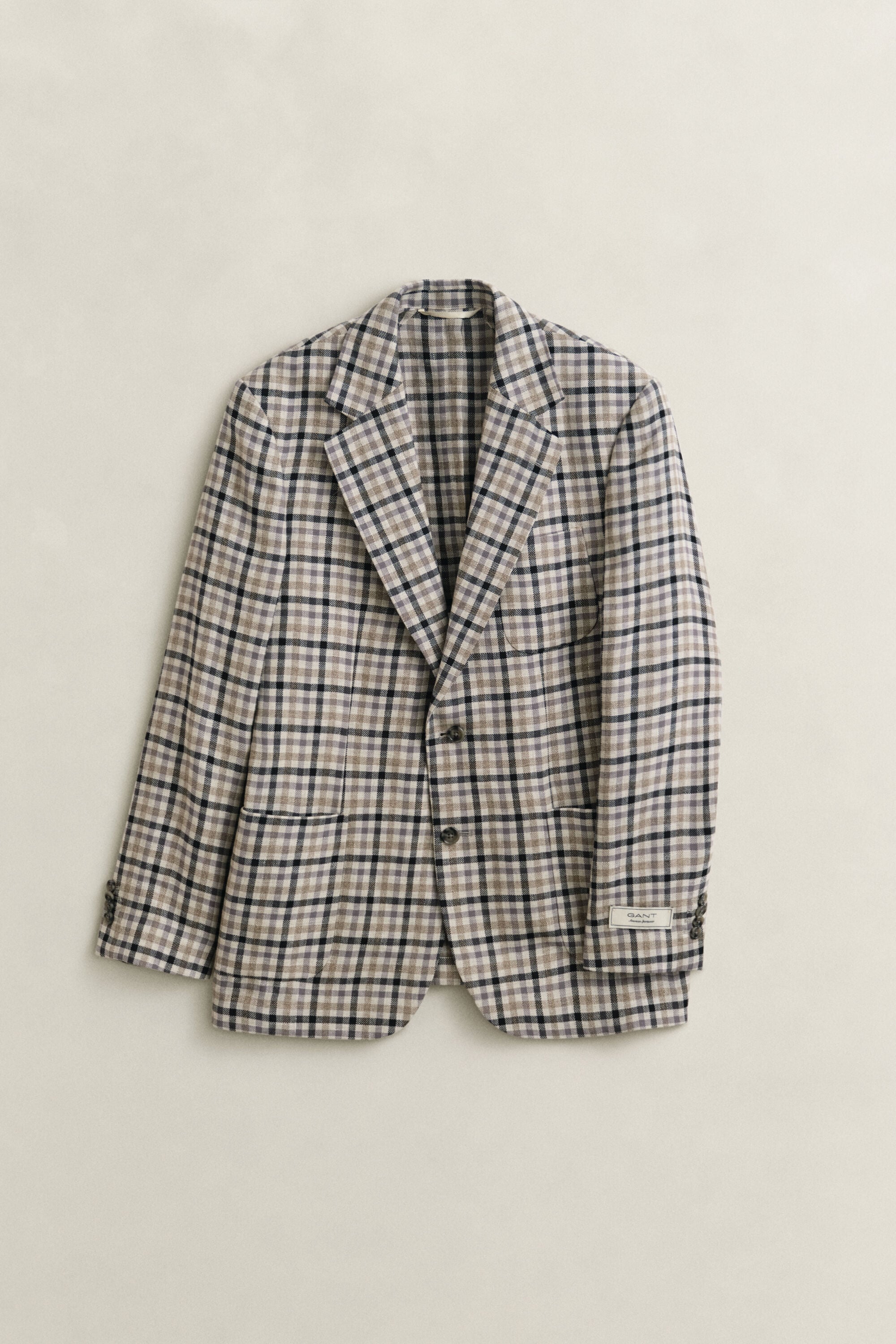 Geruite blazer van wol en linnen