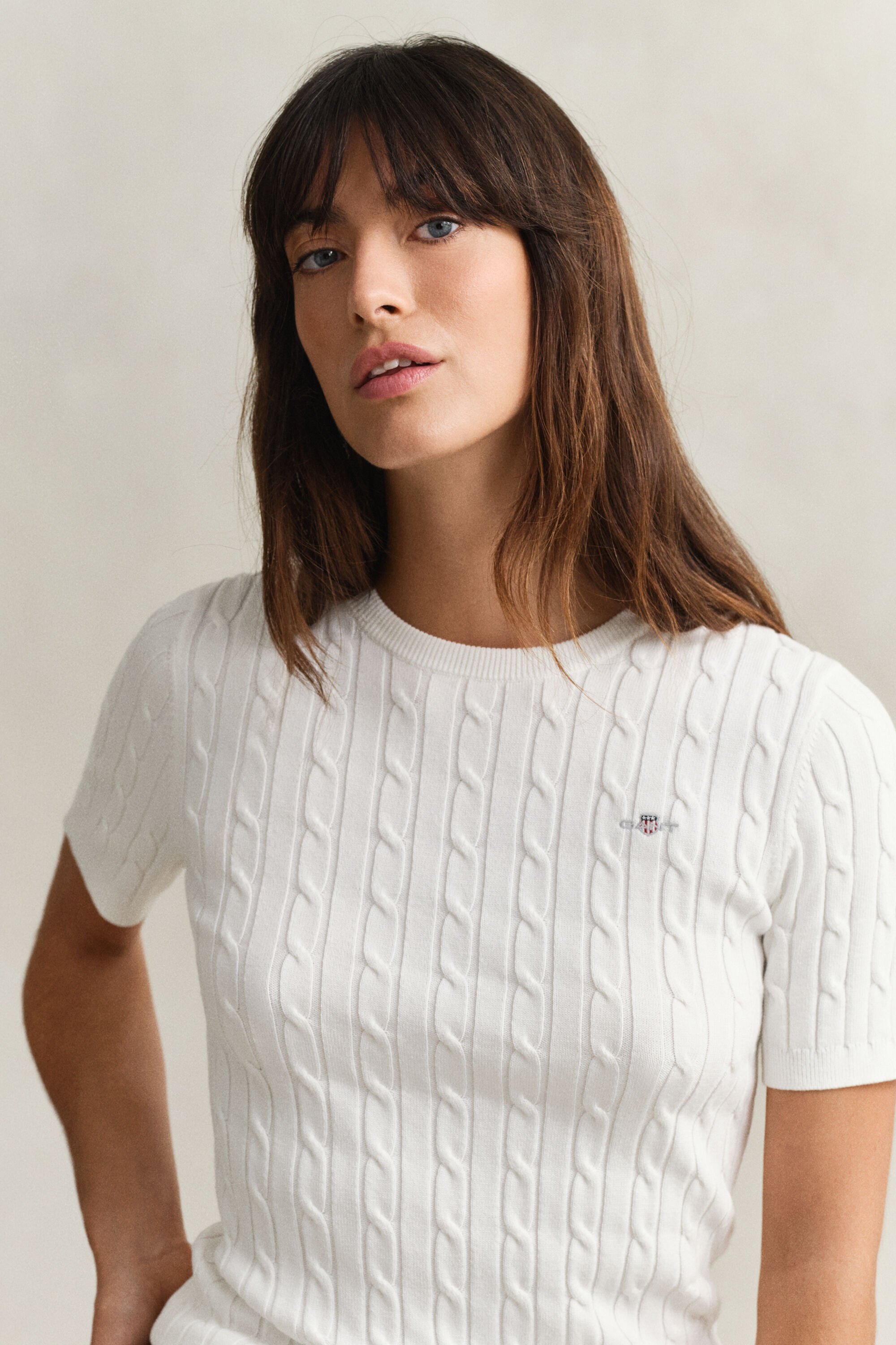 Pull à manches courtes en maille torsadée