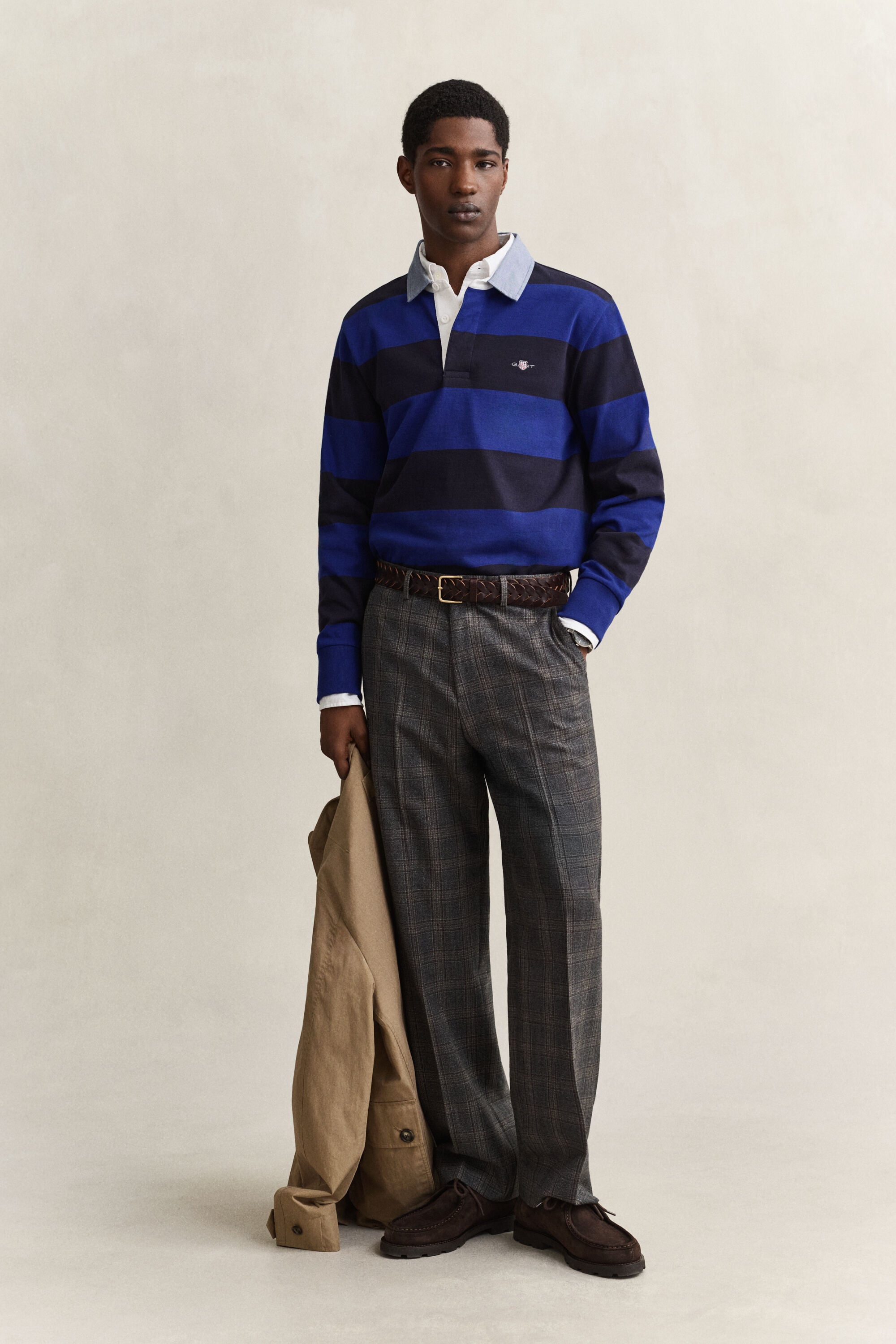 Gestreepte Heavy Rugger met chambray kraag