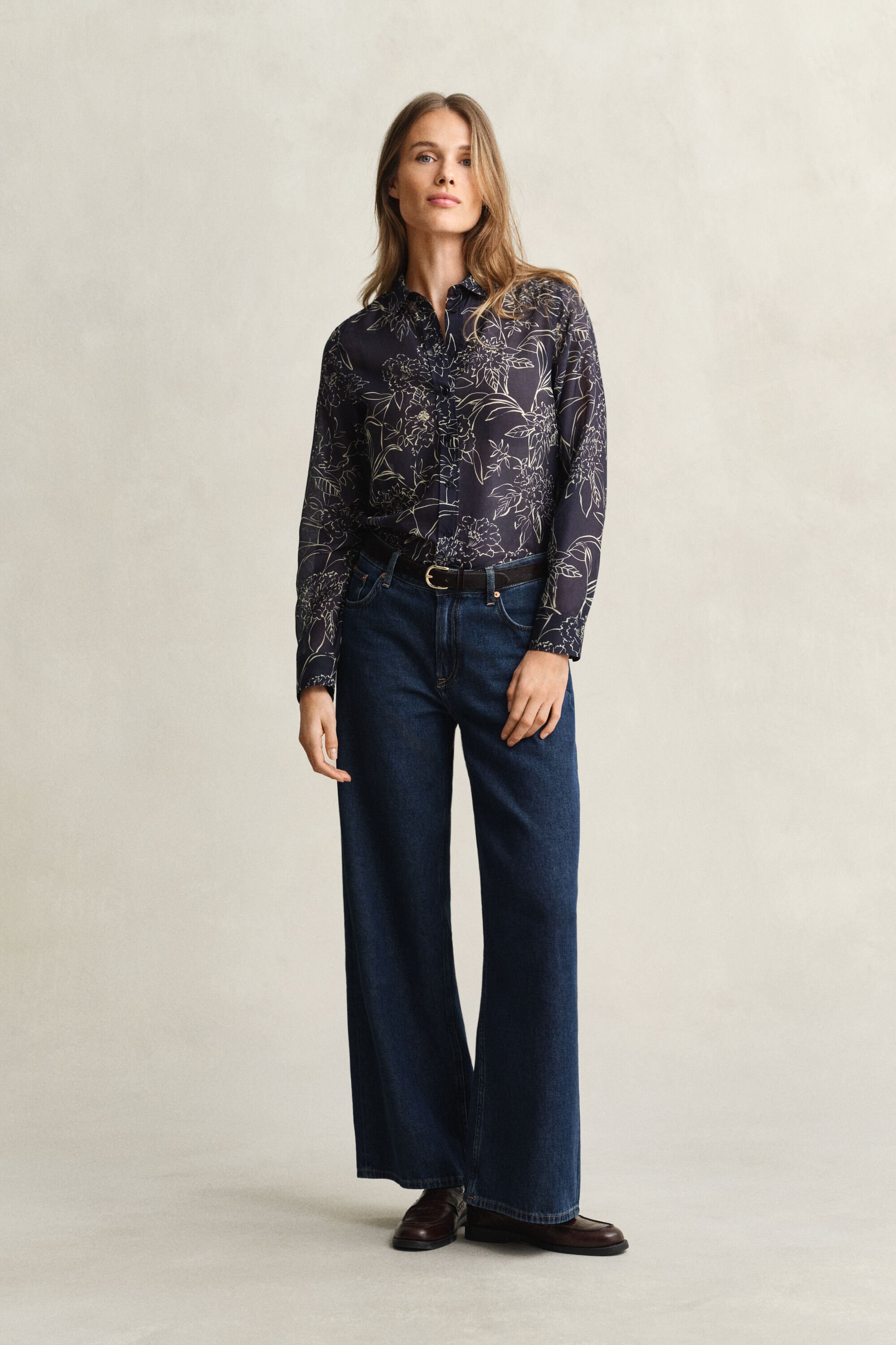 Regular Fit hemd met bloemenprint van katoen en zijde