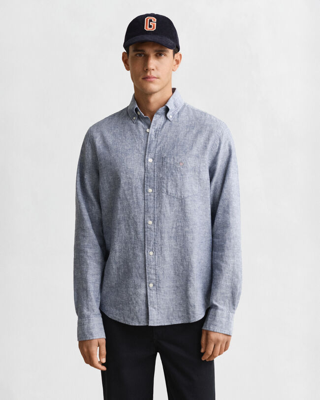 Regular Fit hemd van katoen en linnen