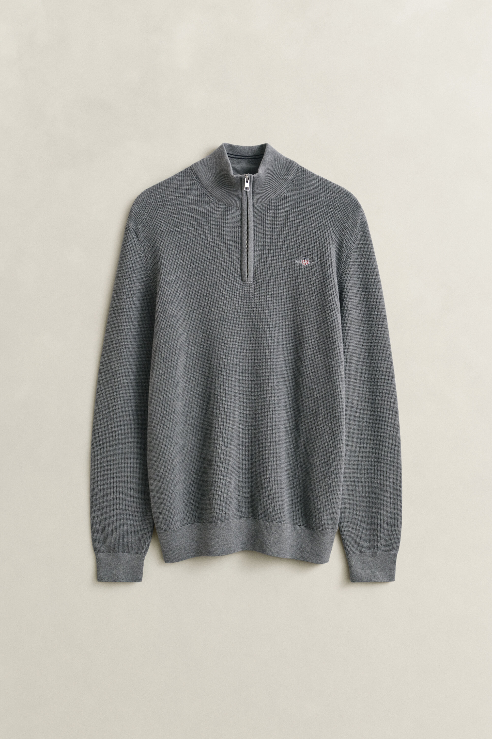 Katoenen Textured sweater met korte rits