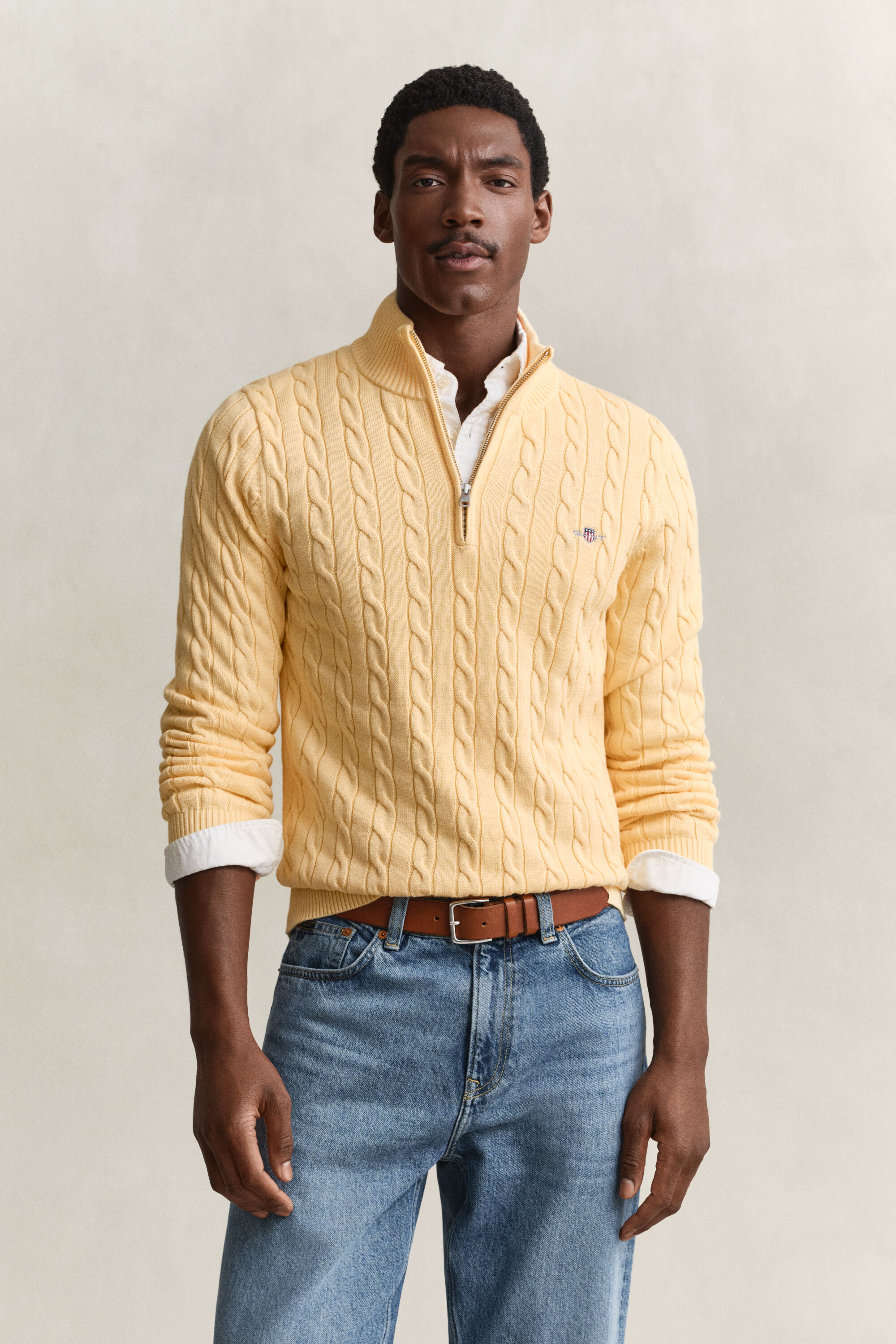 Pull à demi-zip en maille de coton torsadée