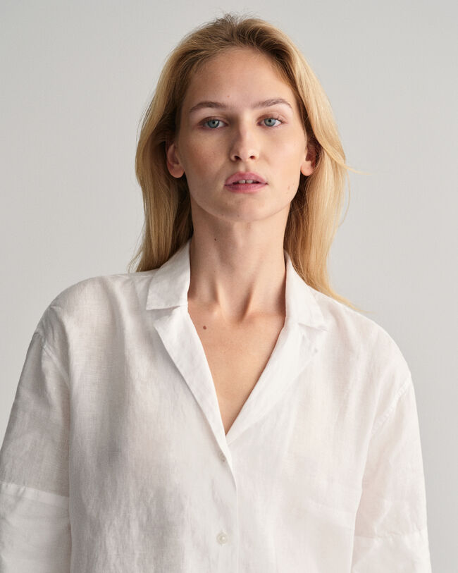 Chemise relaxed fit en lin &agrave; manches courtes