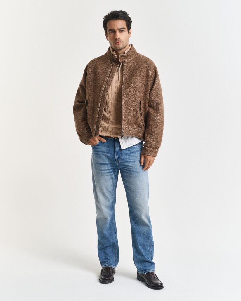 Kabelgebreide trui van lamswol met korte rits