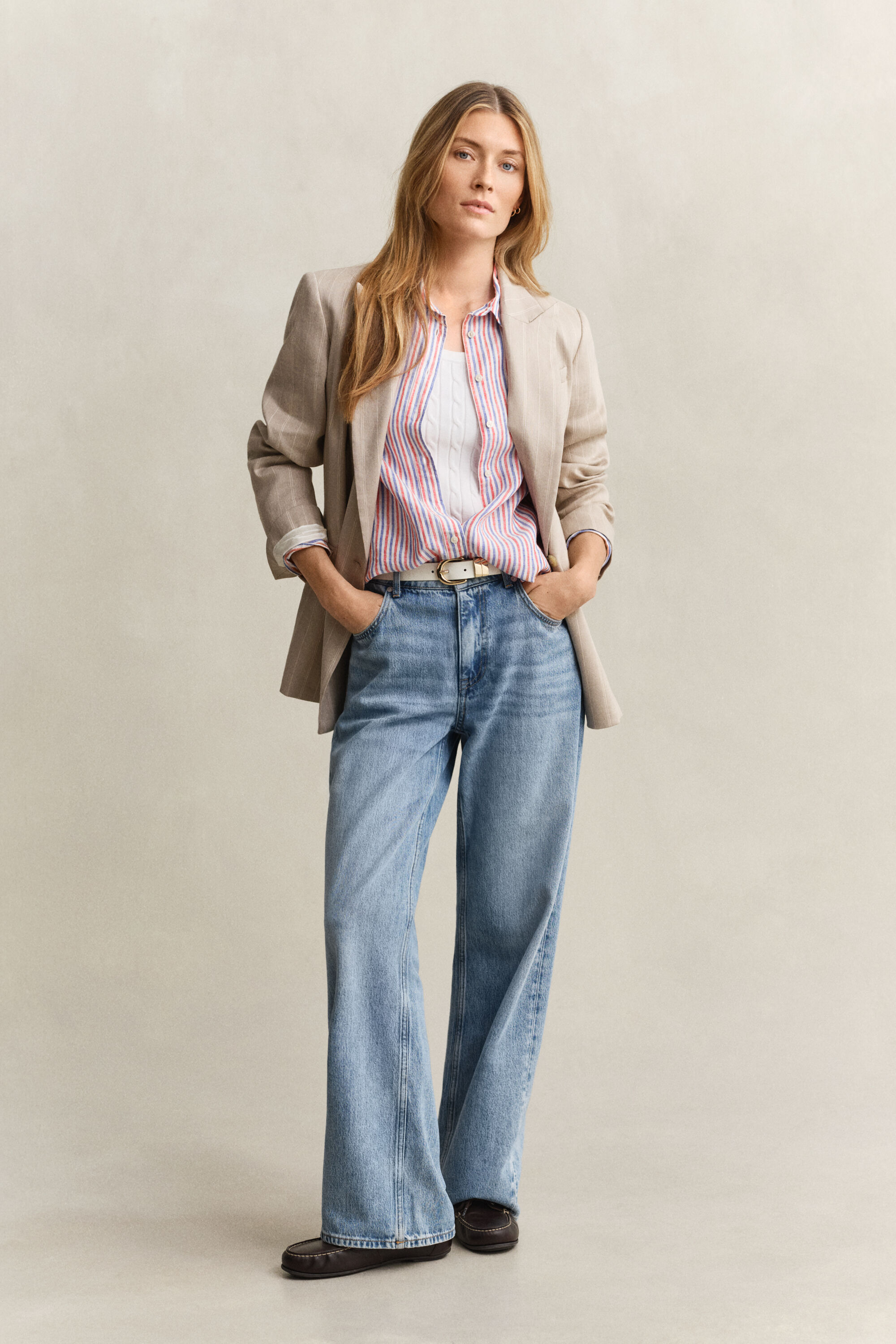 Regular Fit gestreept linnen overhemd