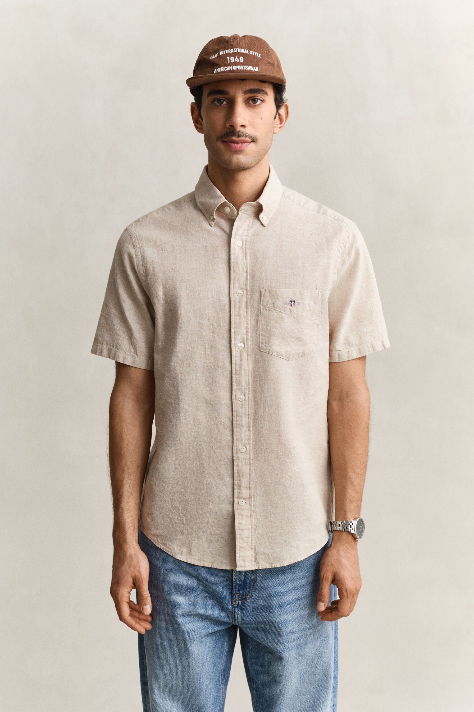Chemise à manches courtes en lin mélangé