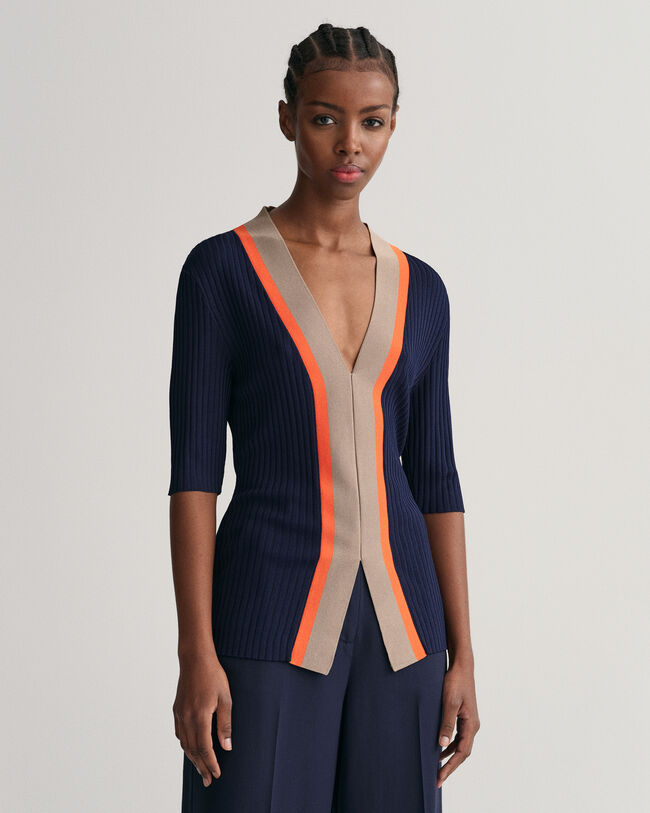 Haut col V c&ocirc;tel&eacute;