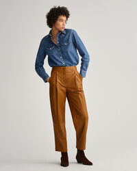 Pantalon en cuir plissé