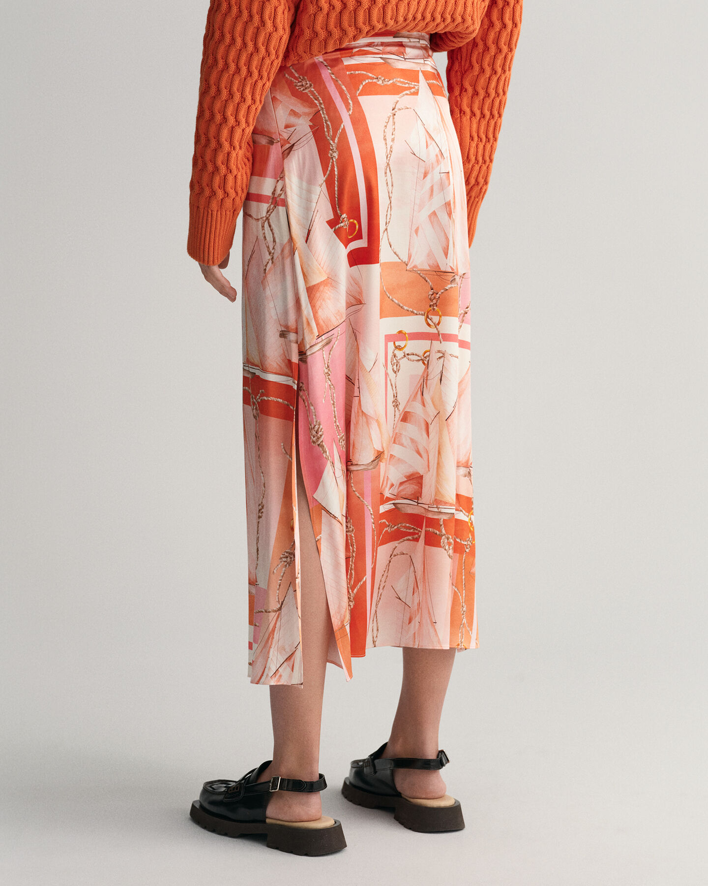 Jupe longue en soie Sailing Print