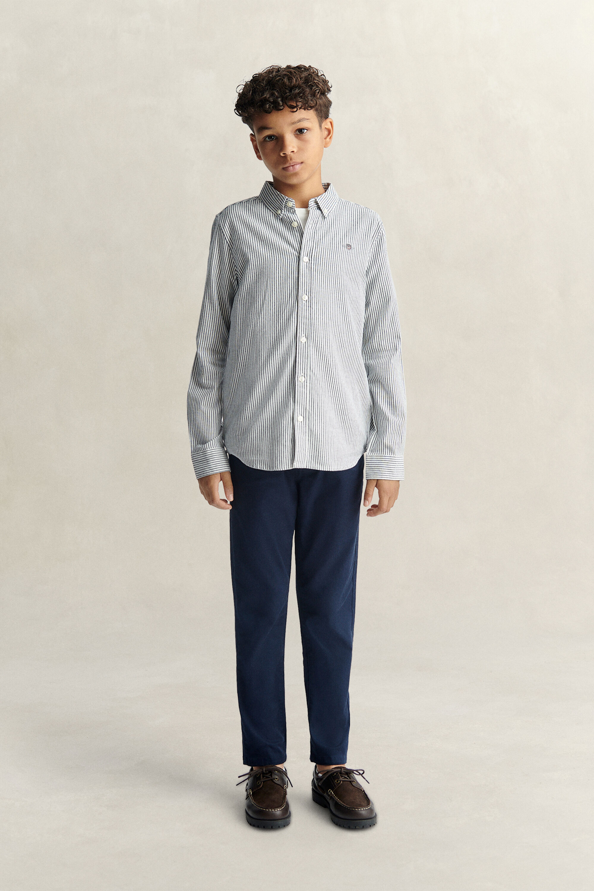 Chemise en coton Oxford à rayures avec écusson pour Ado Garçon