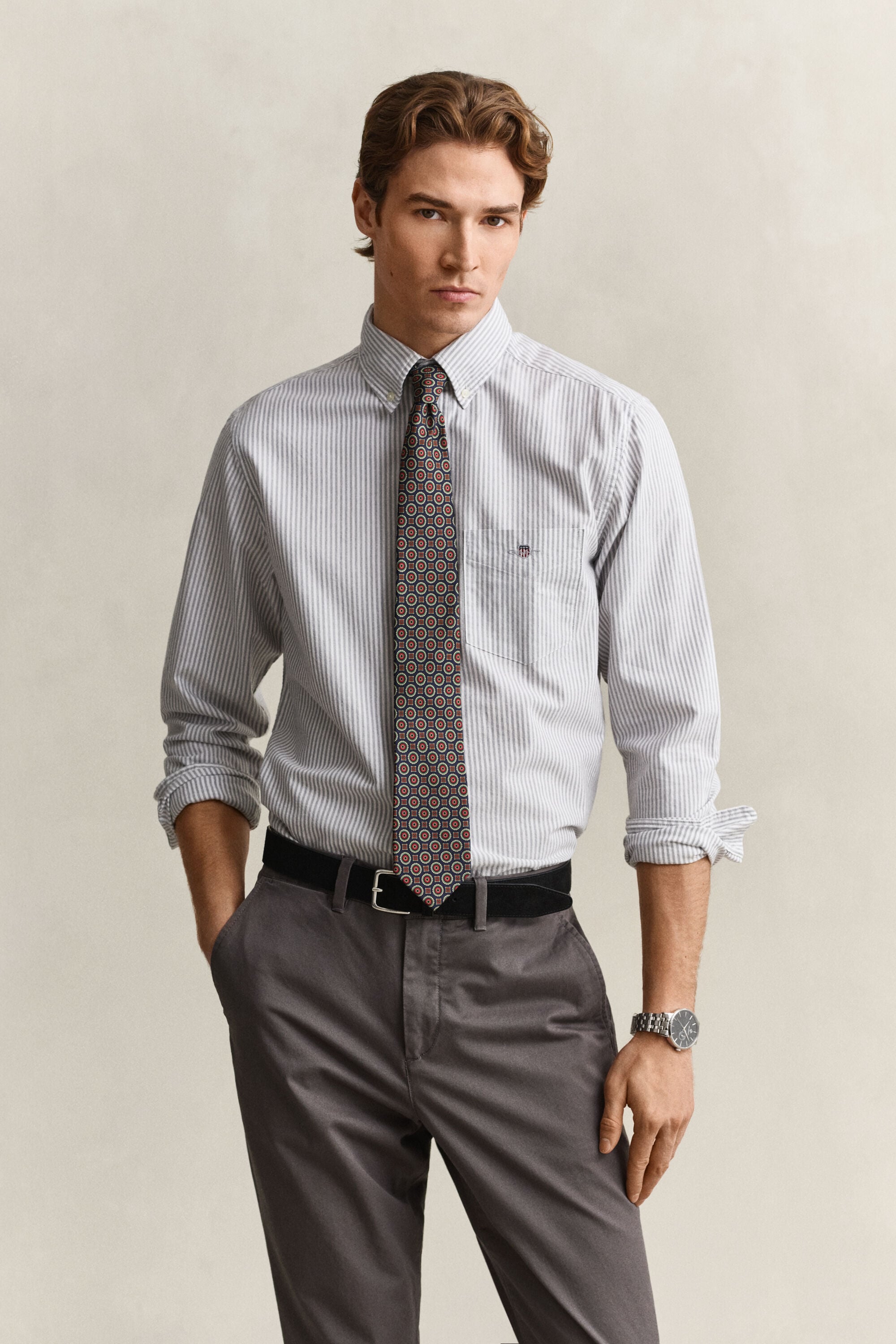 Chemise en coton Oxford classique à rayures Banker