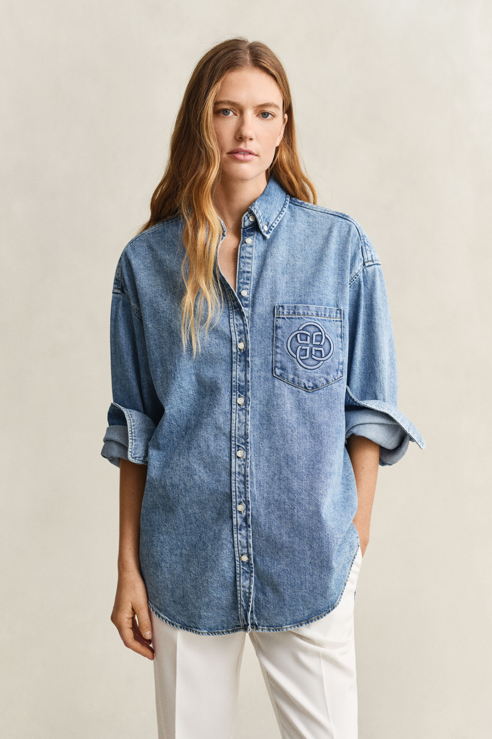 Denim overhemd met borduursel