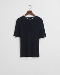 Pull ras du cou côtelé contrastant à manches courtes