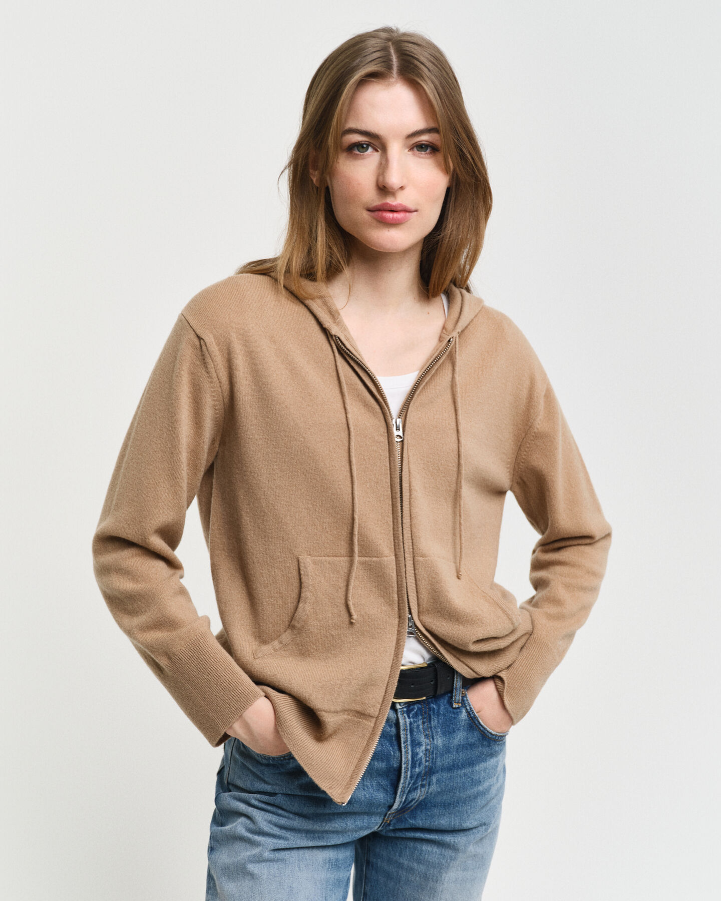 Sweat &agrave; capuche zipp&eacute; en laine d'agneau ultrafine