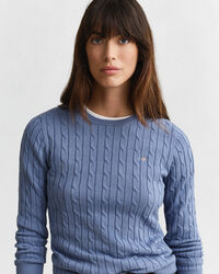 Gebreide kabeltrui met ronde hals van stretchkatoen